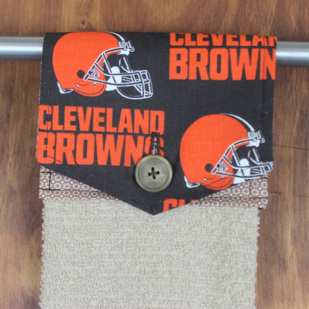 CLEVELAND BROWNS HAND TOWEL HANDMADE HANGING KITCHEN TAN TERRYCLOTH TOWEL COTTON
